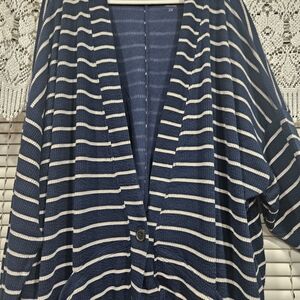 Cuddl Duds Navy and White Striped Cardigan Soft And Comfy
